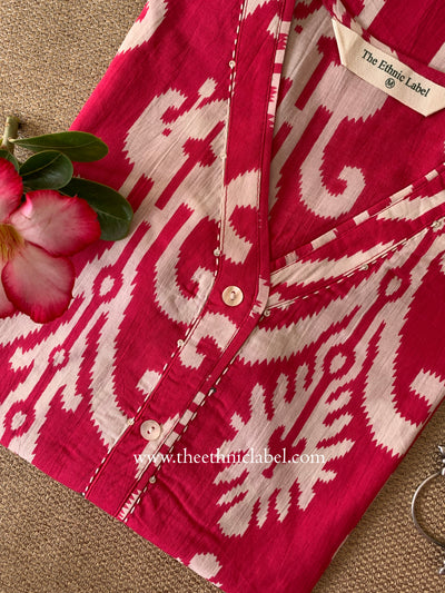 "Shonika" Ikat Pink Cotton kurta