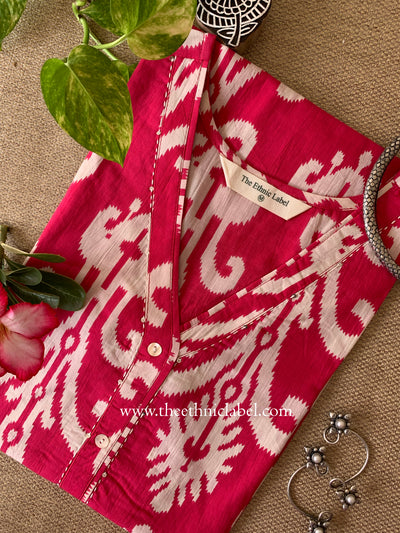 "Shonika" Ikat Pink Cotton kurta