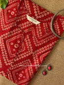 "Akshara" Red Bandhani Cotton kurta - Big Size