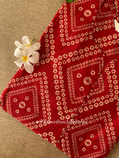 "Akshara" Red Bandhani Cotton kurta - Big Size