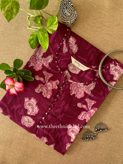 "Manikya" Wine Buttoned Cotton kurta - Big Size