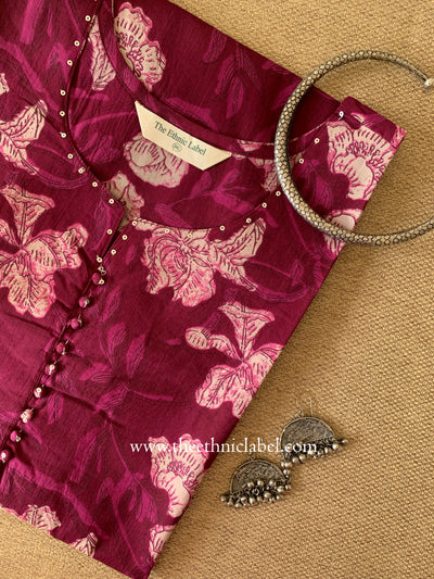"Manikya" Wine Buttoned Cotton kurta - Big Size