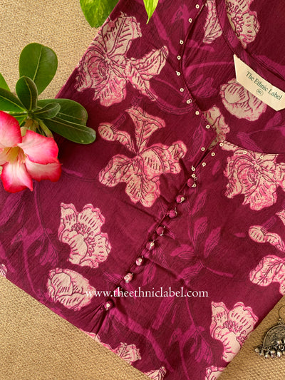 "Manikya" Wine Buttoned Cotton kurta - Big Size