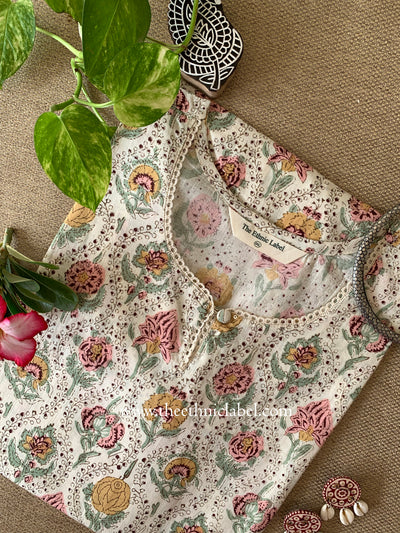 "Patala" Cream Cotton kurta - Big Size - 5XL