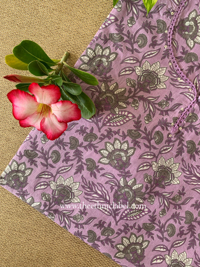 "Vibhu" Lavender Laced Cotton kurta - Big Size