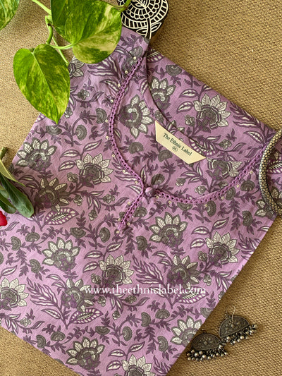 "Vibhu" Lavender Laced Cotton kurta - Big Size