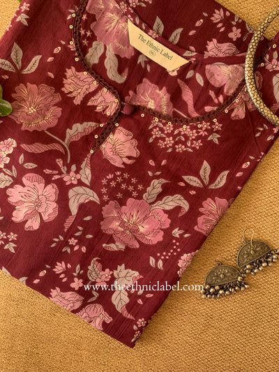 "Pushpika" Wine Laced Cotton kurta - Big Size