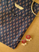 "Yug" Blue Booti Cotton kurta - Big Size