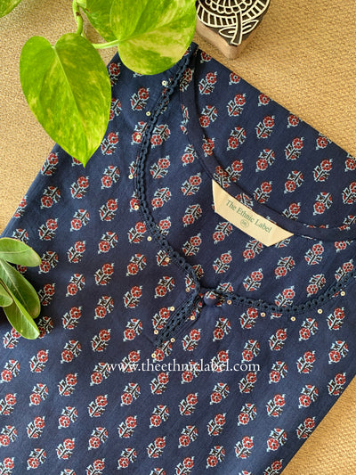 "Yug" Blue Booti Cotton kurta - Big Size