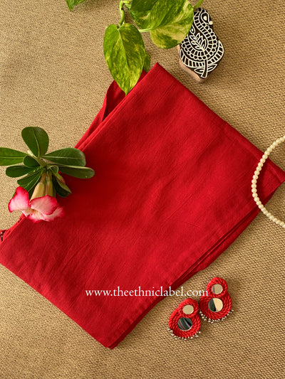 Red  Cotton Stretchable Straight Pants