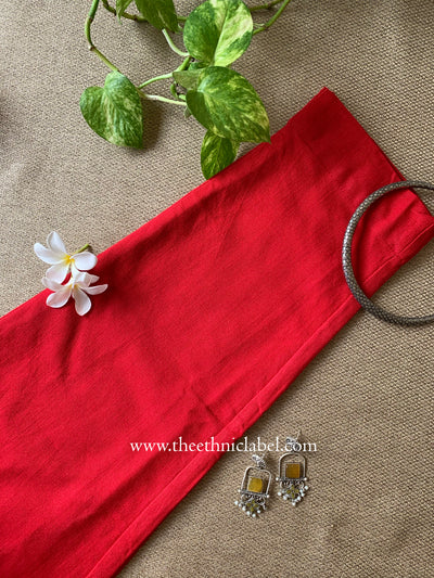 Red Slub Cotton Straight Pants