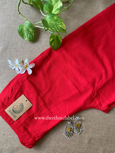 Red Slub Cotton Straight Pants