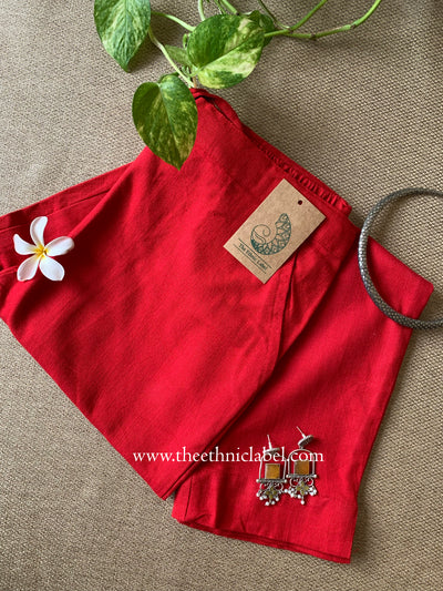 Red Slub Cotton Straight Pants