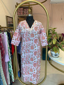 "Peachy Elegance" Hand Work Embellished Cotton kurta