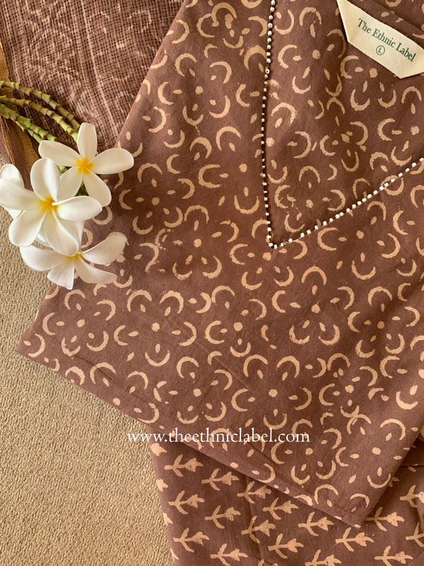 "Mitti" Bagru Print Cotton Kurta Set with Kota Doria Dupatta(3pc)