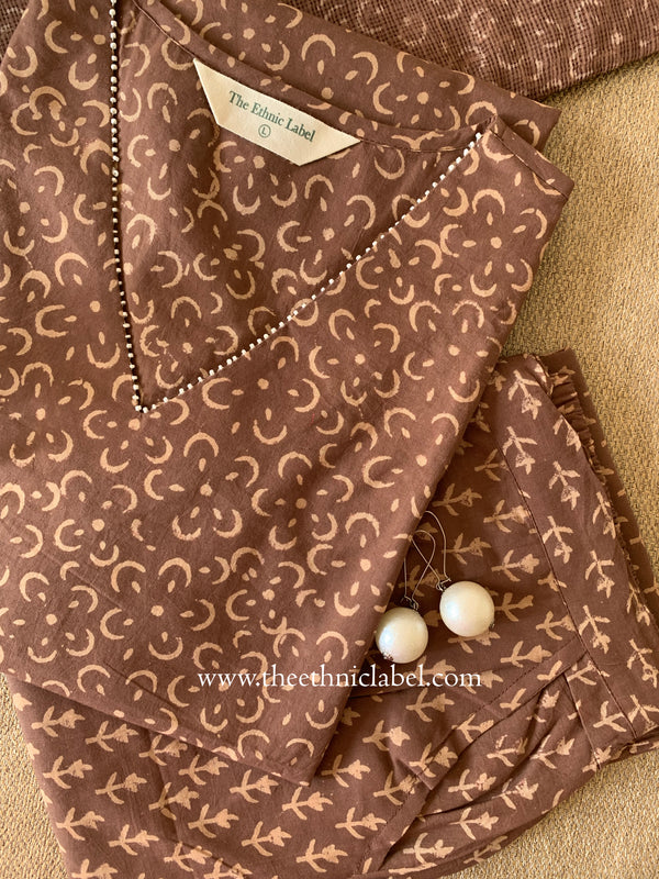 "Mitti" Bagru Print Cotton Kurta Set with Kota Doria Dupatta(3pc)