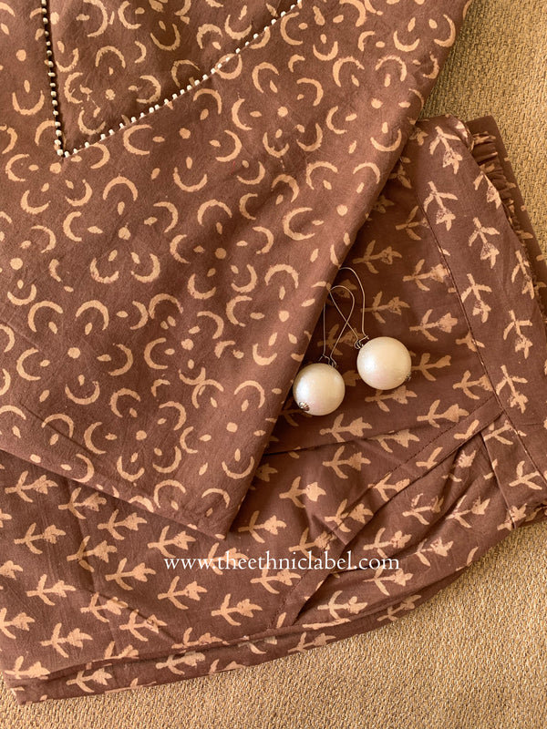 "Mitti" Bagru Print Cotton Kurta Set with Kota Doria Dupatta(3pc)