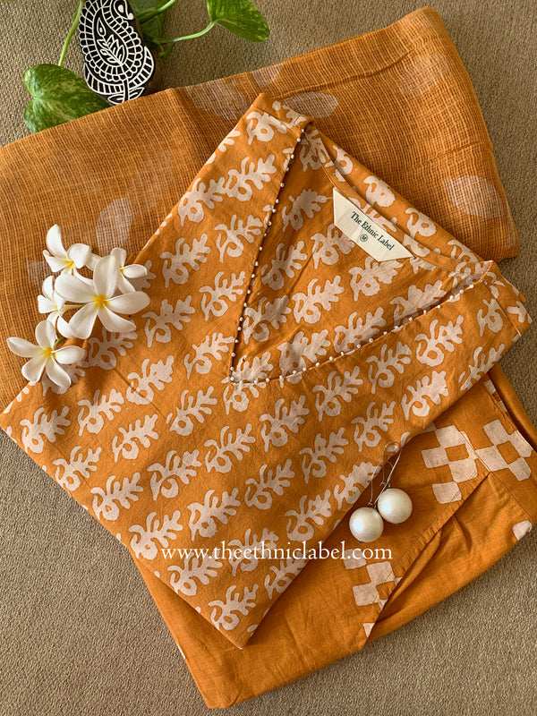 "Aftaab" Batik Print Cotton Kurta Set with Kota Doria Dupatta(3pc)