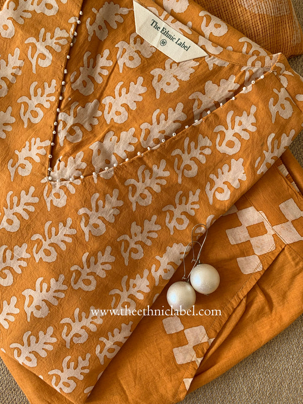 "Aftaab" Batik Print Cotton Kurta Set with Kota Doria Dupatta(3pc)