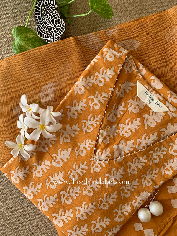 "Aftaab" Batik Print Cotton Kurta Set with Kota Doria Dupatta(3pc)