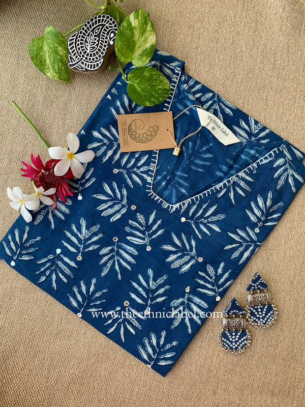 "Zunaira" Hand-embroidered Block Print Cotton kurta