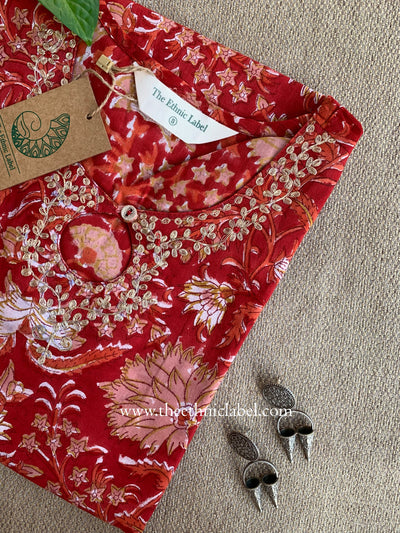 "Rihaa" Hand Block Printed Embroidered Cotton kurta