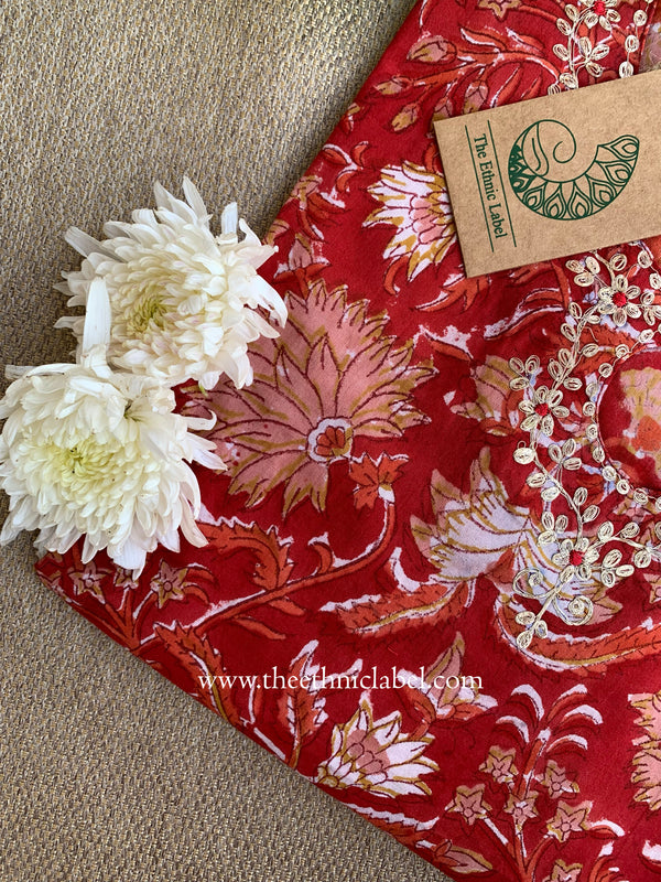 "Rihaa" Hand Block Printed Embroidered Cotton kurta