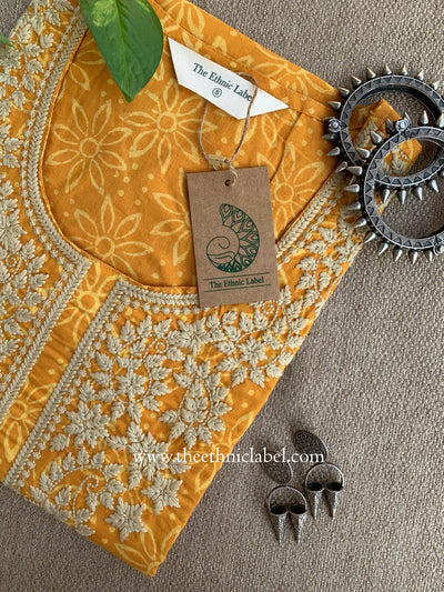 "Sehaj" Hand Block Printed Embroidered Cotton kurta