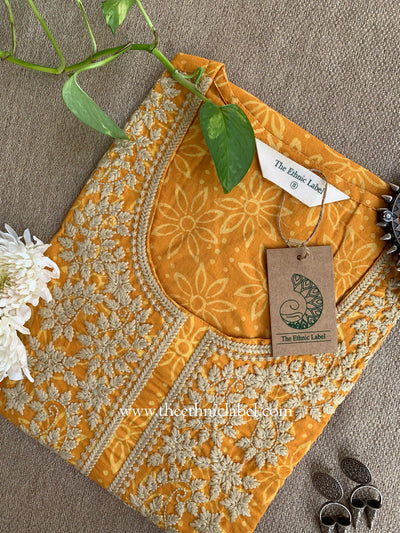 "Sehaj" Hand Block Printed Embroidered Cotton kurta