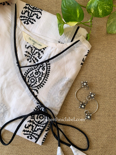 "Saral" Hand Block Printed Angrakha Cotton kurta