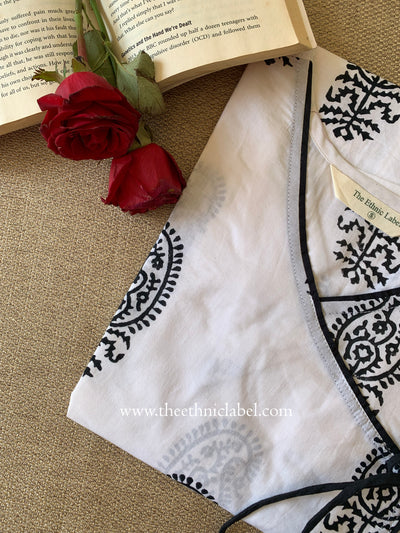 "Saral" Hand Block Printed Angrakha Cotton kurta