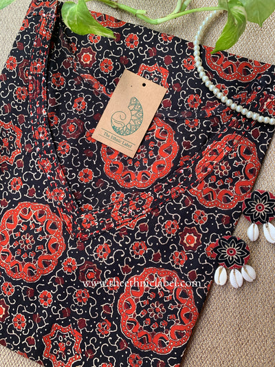 "Vayu" Black Kantha Cotton kurta - Big Size
