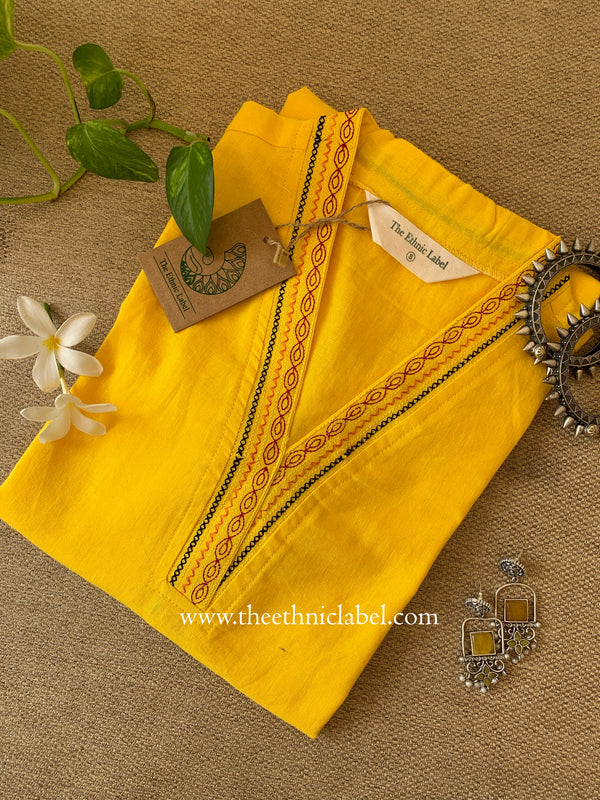"Vamika" Yellow Embroidered Cotton Kurta