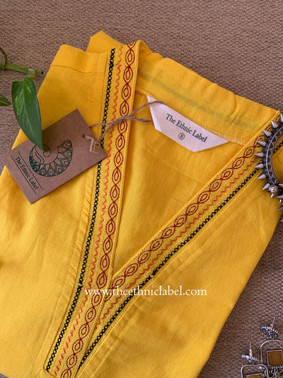 "Vamika" Yellow Embroidered Cotton Kurta