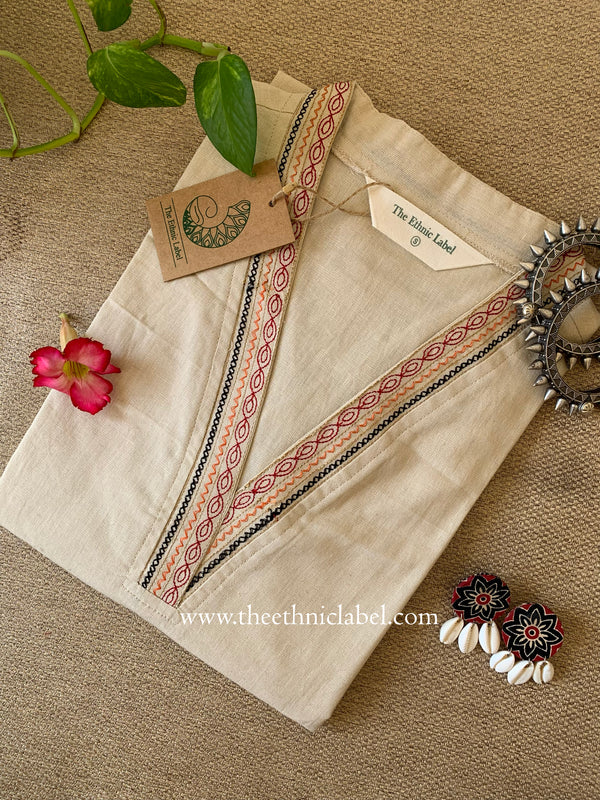 "Vamika" Cream Embroidered Cotton Kurta