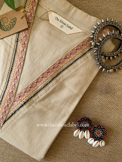 "Vamika" Cream Embroidered Cotton Kurta