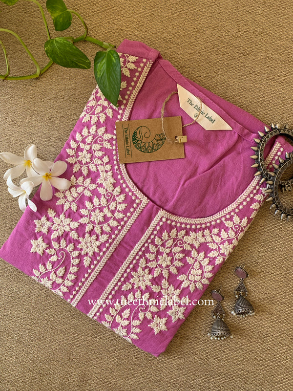 "Lavanya" Lavender Embroidered Cotton Kurta