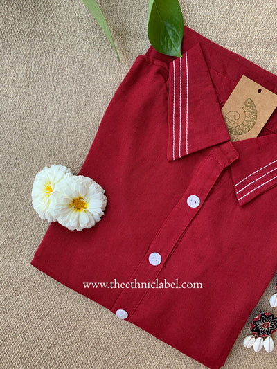 "Shrishti" Red Collared "A" Line Cotton kurta