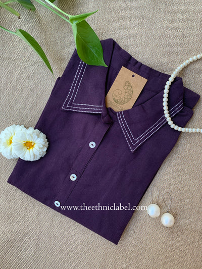 "Shrishti" Purple Collared "A" Line Cotton kurta