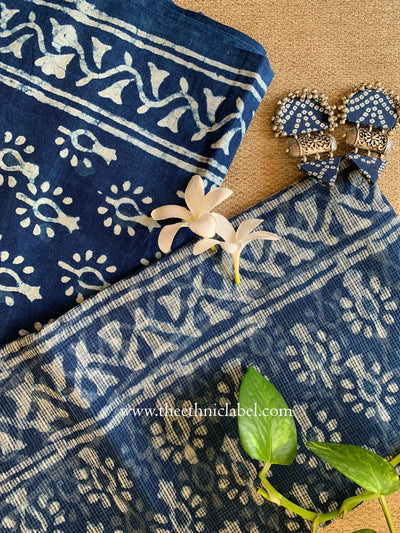 Indigo Unstitched Suit Set with Doria Dupatta- 3pc