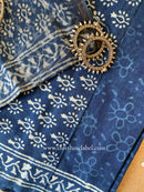 Indigo Unstitched Suit Set with Doria Dupatta- 3pc