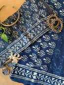 Indigo Unstitched Suit Set with Doria Dupatta- 3pc