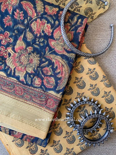 Dark Blue  Jaal Unstitched Chanderi Suit Set with Dupatta-3pc