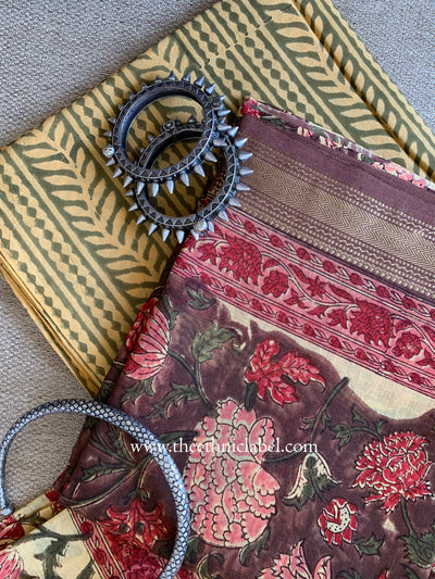 Brown Jaal Unstitched Chanderi Suit Set with Dupatta- 3pc