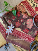 Brown Jaal Unstitched Chanderi Suit Set with Dupatta- 3pc