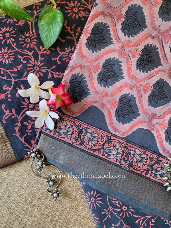 Purple Unstitched Chanderi Suit Set with Dupatta- 3pc