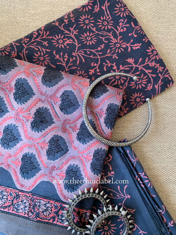 Purple Unstitched Chanderi Suit Set with Dupatta- 3pc