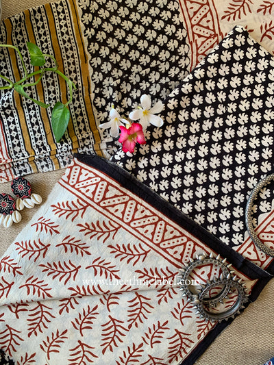 Black Unstitched Suit Set with Cotton Dupatta- 3pc