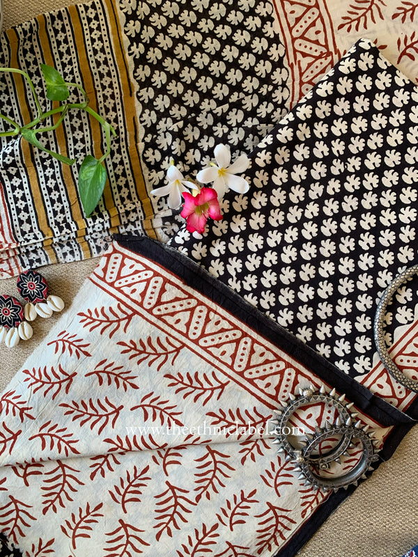 Black Unstitched Suit Set with Cotton Dupatta- 3pc