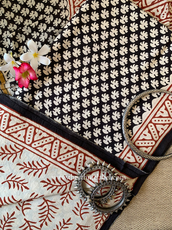 Black Unstitched Suit Set with Cotton Dupatta- 3pc